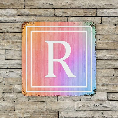 Alphabet Monogram Initial Letter R Retro Durable Aluminum Tin Metal Signs Funny Chic Farmhouse Vintage Welcome Sign for Front Door Fence Gate Home Decor Wall Art Signs 10x10 Inch