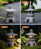 Nacome Solar Pagoda Lantern Garden Statue,Indoor/Outdoor Zen Asian Decor for Landscape Balcony,Garden,Patio,Porch Yard Art Ornament,Polyresin, Stone Finish