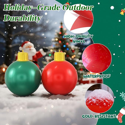 4 Pcs 16 Inch Large Inflatable Christmas Ornaments Balls for Outdoor Decoration, Big Inflatable Christmas Decoration Balls for Yards, Lawns, Porches, Gardens, Front Doors or Windows Decor