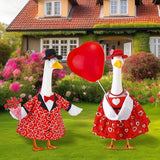 Abbylike 2 Sets Wedding Porch Goose Outfits Red Heart Porch Yard Goose Outfits Clothes Costume Fits Large 23'' Cement for Valentine's Day Garden Yard Statue Pathway Decorations