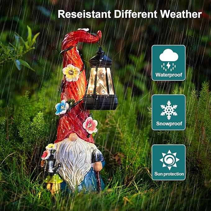 ZQQLITE Solar Gnome Garden Statue Lights Gnome Figurine with Solar Lantern, Outdoor Garden Waterproof Ornaments Decorations for Yard Lawn Patio – Ideal Gift for Women Mom Grandma