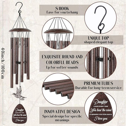Daughter Gifts Wind Chimes - Metal Hummingbird Windchimes Outdoors Decor Garden Patio Yard Balcony Porch Indoor Home Art Hanging Decoration Wedding Graduation Birthday Gift from Mom Dad