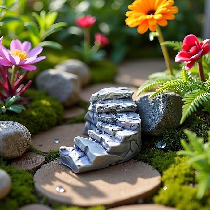 Curved Stone Steps Miniature Fairy Garden Accessories,Miniature Pond Lawn Garden Ornament Figurines, Micro Landscape Ornaments for Gardens DIY Kit Statues