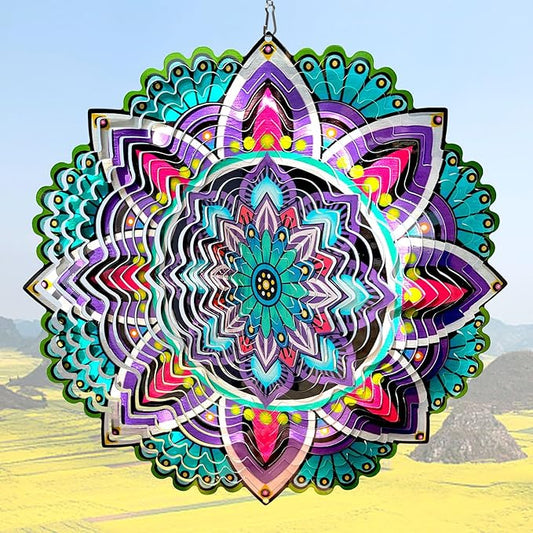Aoedelyart Hanging Wind Spinners for Yard and Garden Mandala Purple Star,Kinetic Wind Spinners Outdoor Worth Gift Christmas Decorations,12Inch Stainless Steel Wind Spinner for Outdoor&Indoor Decor