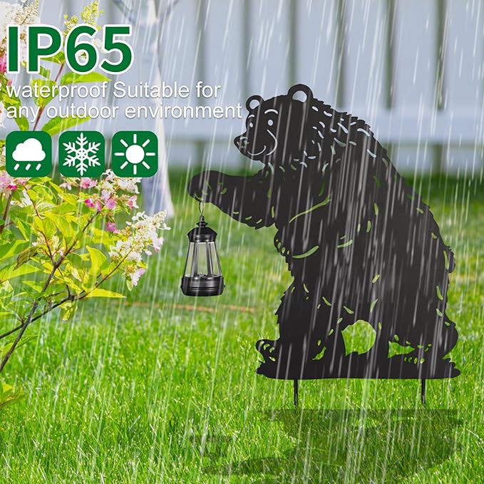 nawaza Bear Metal Garden Stakes Decorative 2Pack,Solar Lights Outdoor Garden Decor Stake,Birthday Gifts for Mom Women,Decorative Metal Housewarming Ornament for Lawn Patio Yard Pathway Black.