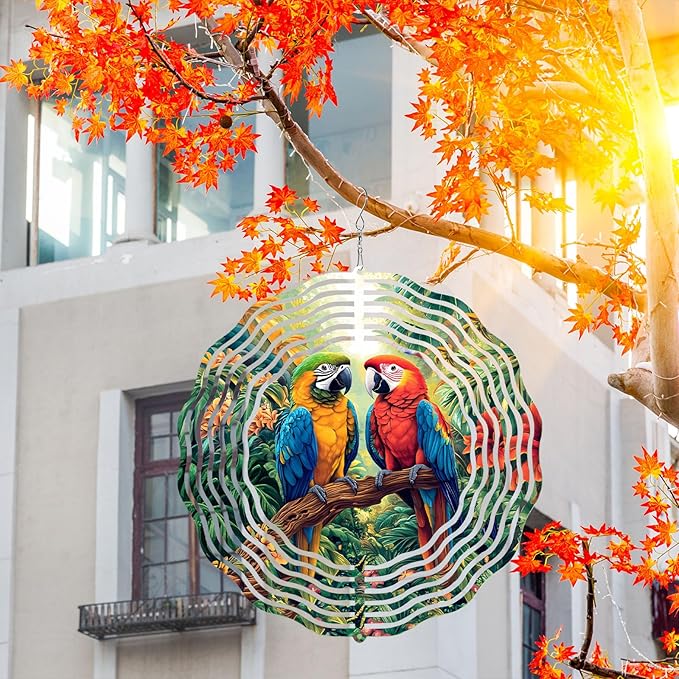 10 Inch Parrot Wind Spinner, 3D Stainless Steel Hanging Kinetic Wind Sculpture Gifts for Garden Yard Art Indoor Outdoor Window Porch Front Door Decor, Women, Mother Day