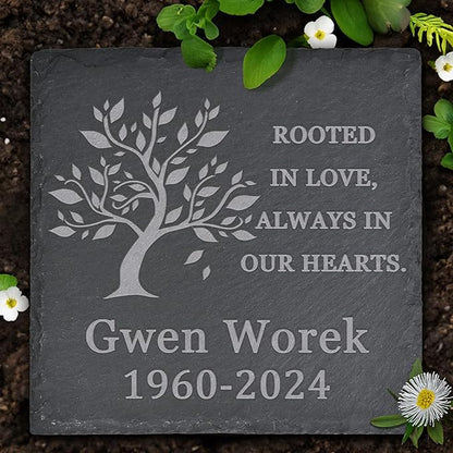 Memorial Garden Stone, VAPCUFF Memorial Stone, Personalized Memorial Gifts Sympathy Gift for Loss of Loved One Bereavement Gift for Loss of Father Mother - Rooted in Love Always in Our Hearts - Square