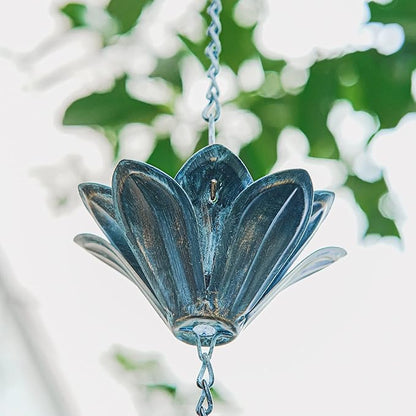 TZSSP Rain Chains Decorative Rain Chain Bell with 12 Cups, Decorative Rain Catcher 8-1/2 Length, Blue