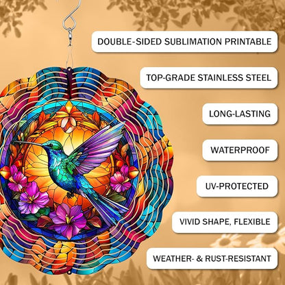 Hummingbird Wind Spinner, 3D Hanging Stainless Steel Garden Spinner, Wind Spinner Hanging for Outdoor & Indoor Décor, Unique Gifts for Yard Garden Decoration or Patio Décor (Hummingbird)