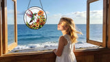 Stained Glass Window Hanging - Hummingbirds are Collecting Nectar 6.3 Inches Suncatcher for Garden Home Decor for Women Mon Grandma Friends
