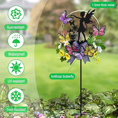 Solar Fairy Garden Decor, Silhouette Fairy with Butterflies Garden Stake,Waterproof for Outside,Walkway,Yard,Lawn,Patio