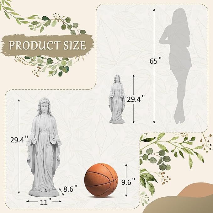 Virgin Mary Statue Outdoor 30 Inch Tall Large Religious Garden Statue, Blessed Mother Outdoor Decorations Statue, Virgen De Guadalupe Statues for Yard, Patio, Home Decor