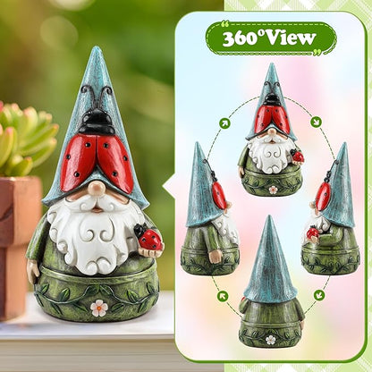 Garden Ladybug Gnome Statues Outdoor Decor for Patio, Yard, Lawn, Porch, Home, Table, Spring Summer Ladybug Gnomes Figurines 7.3" Tall Elf Ornament Gifts for Mother Women