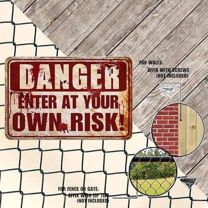 Halloween Decorations Outdoor Scary Metal Sign Halloween Bloody Horror Signs For Party Enter At Your Own Risk 12"x8"