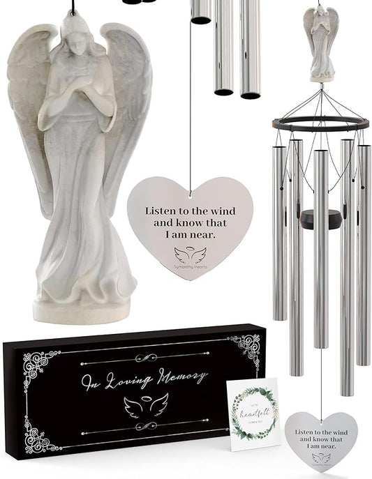 Angel Memorial Wind Chimes for Loss of Loved One - 34" Large Sympathy Wind Chimes, Memorial Gifts for Loss of Loved One Mother Father Husband Bereavement Chimes for Outside Deep Tone