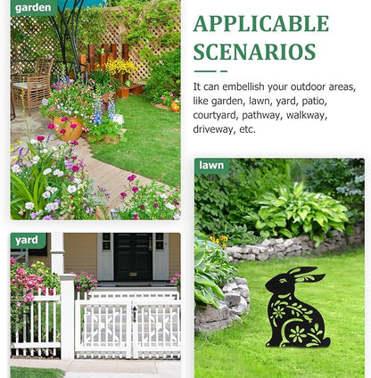 POPETPOP Metal Rabbit Garden Stake Outdoor Decorative Lawn Sculpture Hollow Bunny Silhouette for Patio Yard Pathway 11.61 Inch