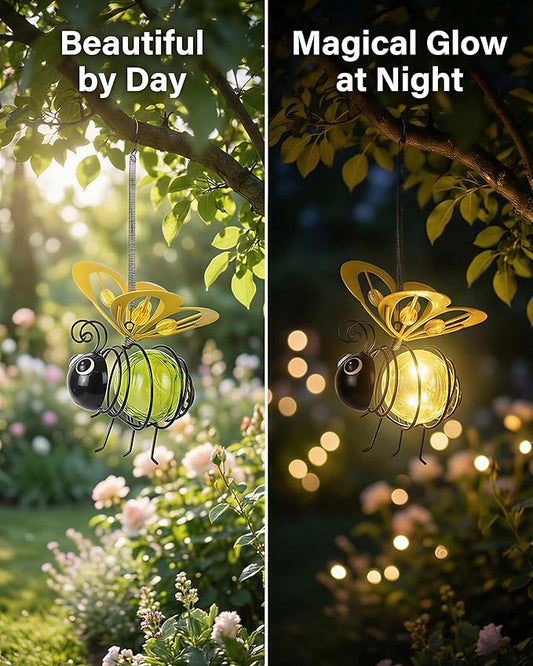 4Pcs Hanging Solar Bee Lights for Outdoor Garden Decor - Metal Bouncing Yard Art, Unique Mother's Day, Father's Day & Birthday Gifts for Women and Mom (Bee, 4)