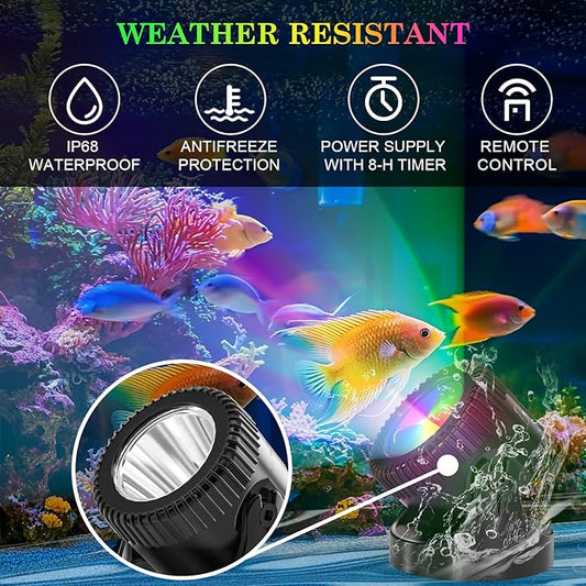 SoulBay Pond Lights with Remote, 4pcs RGB IP68 Waterproof Underwater LED Lights with 8-H Timer and Power Supply for Pond Garden Landscape Lighting for Patio, Garden, Fountain, Aquarium Decoration