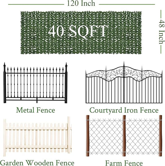 Artificial Ivy Privacy Fence Screen: 48"x 120" (40 Sqft) Anti-Ultraviolet Artificial Hedge Grass Wall, Used for Indoor and Outdoor Green Background, Garden Greening Decoration