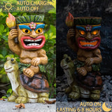 Tiki Outdoor Statue with Turtle Decor - Solar Powered Garden Figurine Tiki Art for Tiki Bar,Backyard,Garden,Yard,Flowerbed,Walkway,Patio,Lawn,Porch Decorations,Gifts
