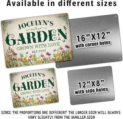 Custom Metal Signs with Name Made in USA Personalized Vintage Garden Sign Waterproof Vintage Decorative Metal Print for Wall Decor Customized Home Garden Ideas Gifts Artwork Prints for Yard Ourdoor