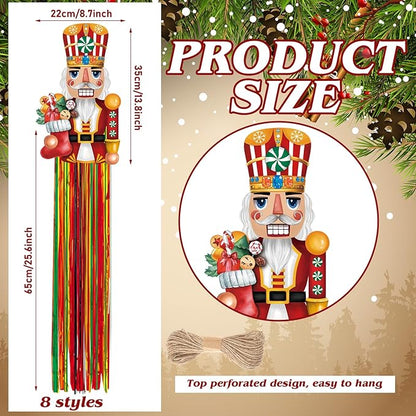 DoubleFill 8pcs Christmas Nutcracker Outdoor Decorations with Tassels Christmas Hanging Yard Decorations for Outside 3.3ft Xmas Signs Windsocks for Tree Lawn Yard Wall Party Supplies Home Decor