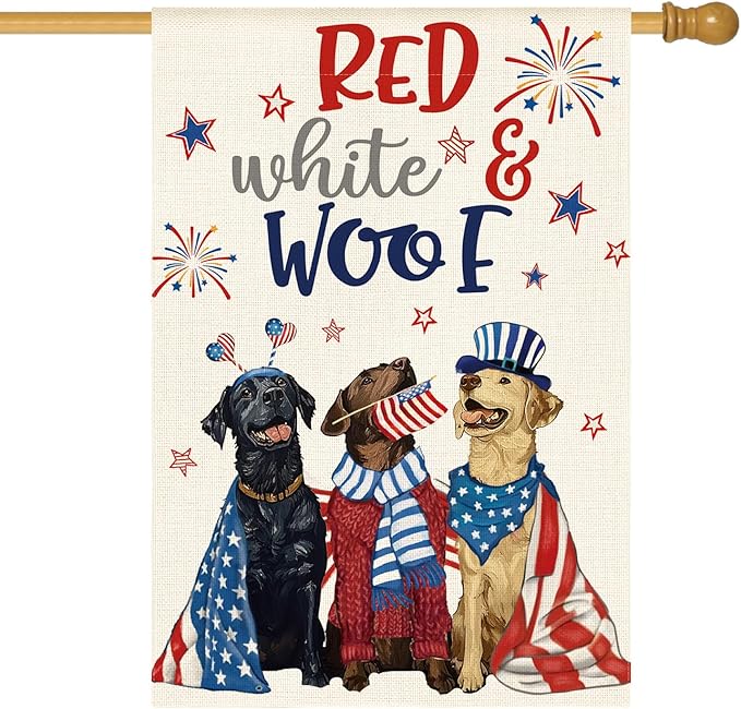 AVOIN colorlife 4th of July Dogs House Flag 28x40 Inch Double Sided Outside, Independence Day Patriotic American Stars and Stripes Yard Outdoor Decoration