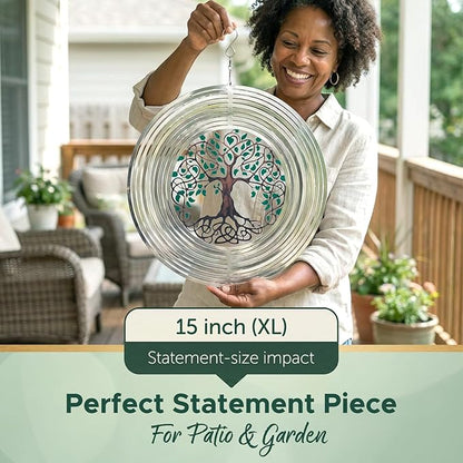 ISEO XL Tree of Life Wind Spinner for Yard and Garden, Hanging Outdoor Decor, Yard Art, Porch and Patio Decorations, Metal Wind Spinners Outdoor, Weather Resistant, 15”