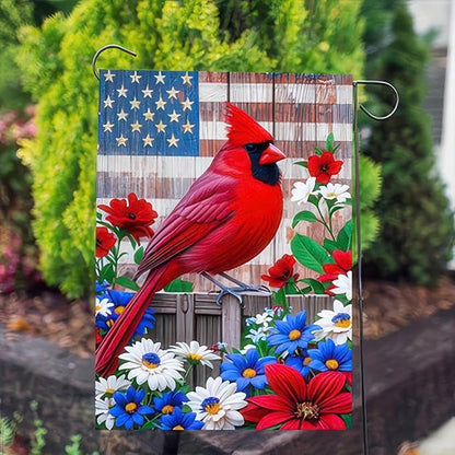 BlissYard Patriotic 4th of July Cardinal Bird Garden Flag American Memorial Day Yard Red Bird Dogwood Flower USA America Outside Decoration Summer Outdoor Small Decor Double Sided 12x18