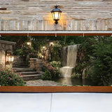 Garage door banner cover, 6x13 ft beautiful garden scene with flowers and waterfalls background, Large Outdoor Backyard Landscape Decoration (Garden Waterfall)