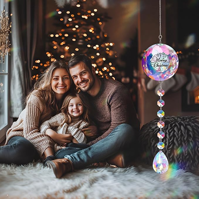Merry Christmas Crystal Suncatcher Ornament Gifts for Women Mom Wife Girlfriend Friends Colleagues Teachers, Sparkling Hanging Christmas Decoration, Perfect for Home Garden Office Room Decor