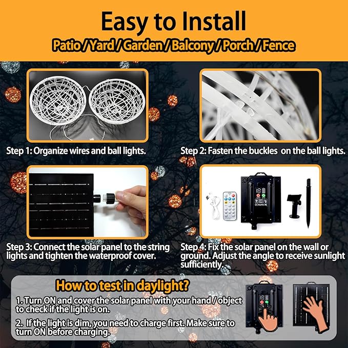Solar Christmas Ball Lights - 160LED Outdoor Tree Globe String Lights, 8 Modes Waterproof Sphere Lantern Lights, Christmas Decor for Tree Garden Porch (Warm White, 4pack)