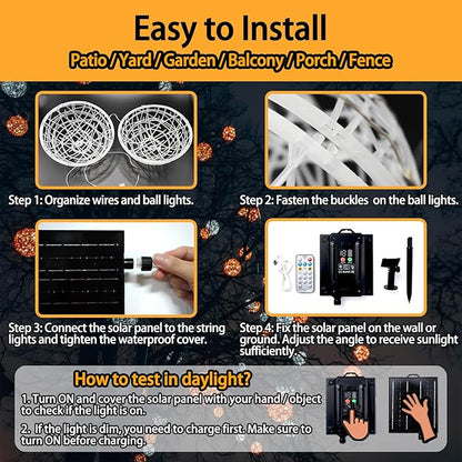 Solar Christmas Ball Lights - 160LED Outdoor Tree Globe String Lights, 8 Modes Waterproof Sphere Lantern Lights, Christmas Decor for Tree Garden Porch (Warm White, 4pack)