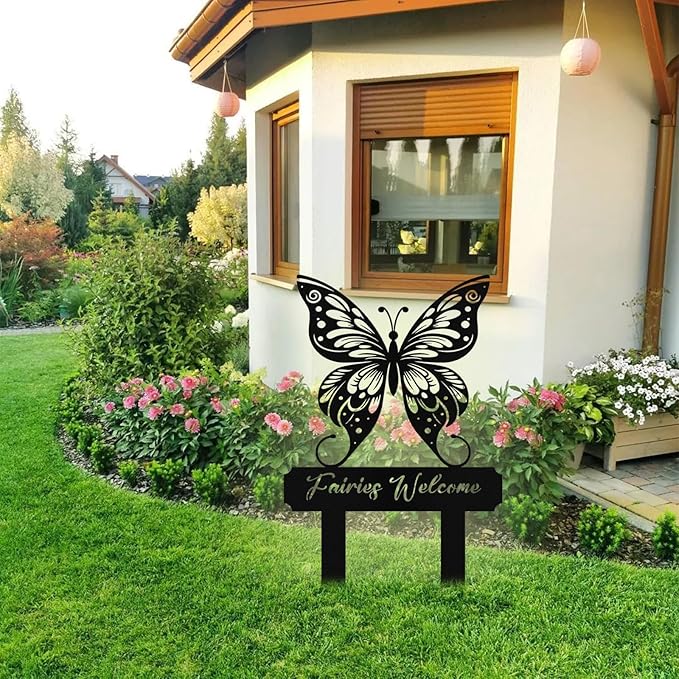 Personalized Metal Butterfly Garden Signs with Stake, Custom Garden Signs for Outside Waterproof, Customized Name Sign Yard Lawn Gardens Decor Gardening Gifts for Moms Grandmas Gardeners