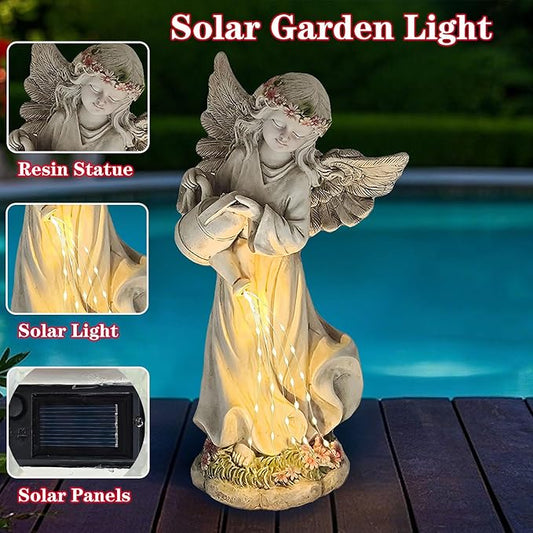 Solar Angel Statue for Outdoor Garden Decor, 10.6 INCH Outside Angel Sprinkles Water Sculptures Ornaments for Balcony, Garden, Patio, Yard, Lawn, Birthday Gifts for Women Mom Grandma