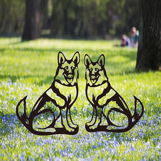 Metal Dog Garden Statue, Outdoor Yard Art Dog Silhouette Decoration Black Garden Stake for Yard Garden Lawn