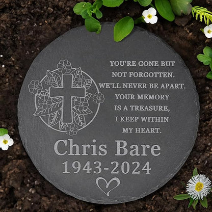 Memorial Garden Stone - Personalized Bereavement Gift for Loss of Loved One - Round - 'You're Gone but Not Forgotten'