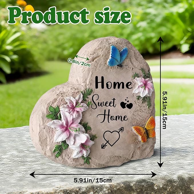 Sweet Home-Resin Stepping Stone,Outdoor Garden Pathway Decoration,Heart Shaped Decorative Stone for Garden,Walkway Sculpture Yard Art for Patio,Home Decor