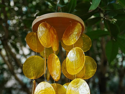 Capiz Shell Wind Chime for Outside 28” Sea Glass Wind Chime Ocean/Beach Themed Chime Gift for Women Mother’s Day Decoration Orange