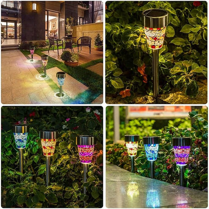 6-Pack Solar Mosaic Border Lawn Garden Lights, LED Mosaic Stake Lights Pathway Landscape Lighting for Patio Walkway Driveway Outdoor Christmas Garden Home Decoration (Multicolor)