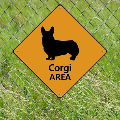 Warning Corgi Area Metal Tin Sign Corgi Dog Caution Crossing Xing Street Sign Yellow Diamond Shape Funny Metal Sign For Indoor Outdoor Highway12x12in