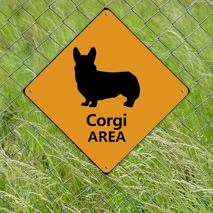 Corgi Crossing Sign Caution CorgiDog Xing Sign Street Sign Wildlife Novelty Road Fence Wall Decor Warning Metal Tin Sign For Indoor Outdoor 10x10in