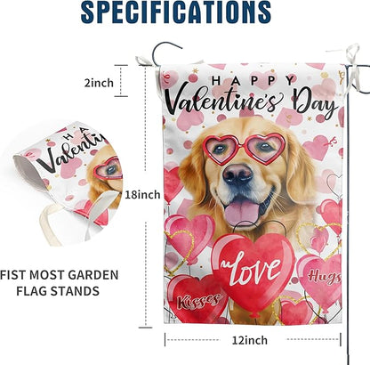 Golden Retriever Valentine Garden Flag Valentines Day Flags for Outside 12x18 Double Sided Small Yard Flags Dog Valentine's Day Decor Outdoor Lawn Valentines Banners Front Porch