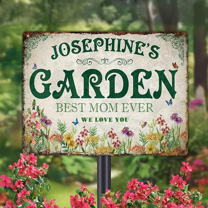 Custom Garden Signs Personalized Metal Tin Sign for Women, Retro Hummingbird Metal Sign for Outdoor, Patio, Yard Home Decor Gift for Mothers Day, Grandmas, and Gardening Lovers (For MOM 03)