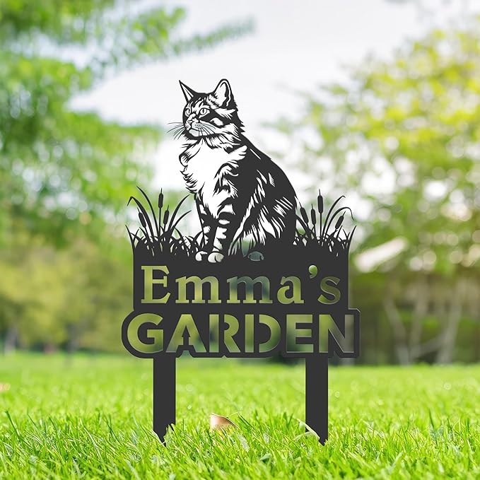 Personalized Cute Cat Kitten Metal Garden Sign,Custom Yard Sign With Stake,Outdoor Garden Décor,Pet Cat Lawn Garden Decorated Statue,Cat Sympathy Yard Metal Sign,Cat Lover Gifts Kailyard Plaque.