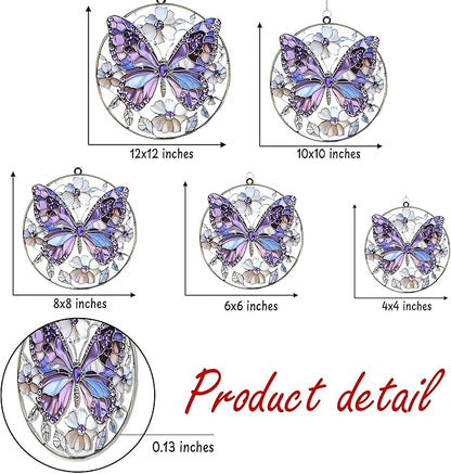 Violet Butterfly Acrylic Suncatcher, Boho Suncatchers for Window Hangings, Stained Glass Effect Indoor Outdoor Garden Decor for Butterfly Lover, Gifts for Mother's Day, Mom, Grandma, Wife, Women