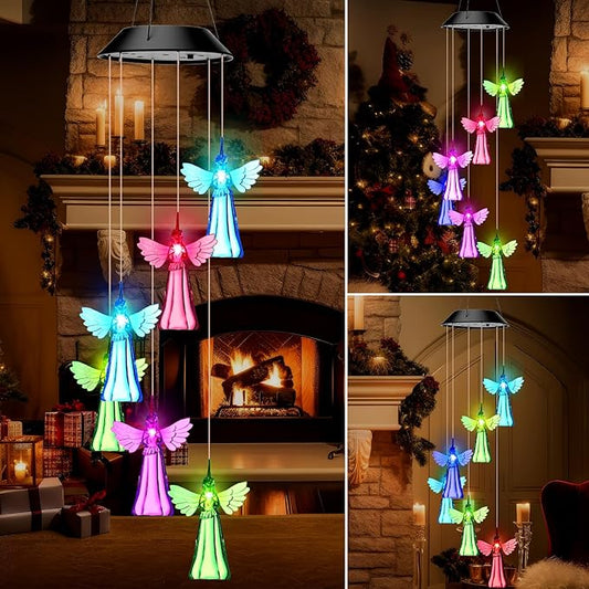 Retisee LED Solar Hanging Wind Chime, Outdoor Mobile Color Changing Light, Home Yard Garden Decoration Automatic Light Gift for Party Women Mom(Angle)