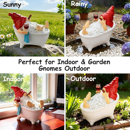 Toncoke Garden Gnomes for Outdoor, 7 Inch Gnomes Decorations for Yard, Gnome Garden Decor for Home Patio Lawn, Gnomes Gifts for Women Spring Summer Christmas Halloween (Bathtub & Wine Glass)