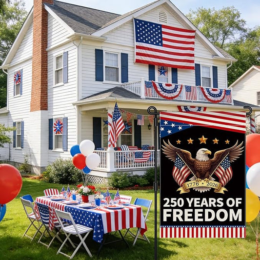 250th Anniversary America Garden Flag, 250 Anniversary USA Flag Patriotic Banner 250 Years of Freedom Yard Sign Eagle Design 4th of July Double-Sided Waterproof 1776-2026 Commemorative Flag 12x18 Inch