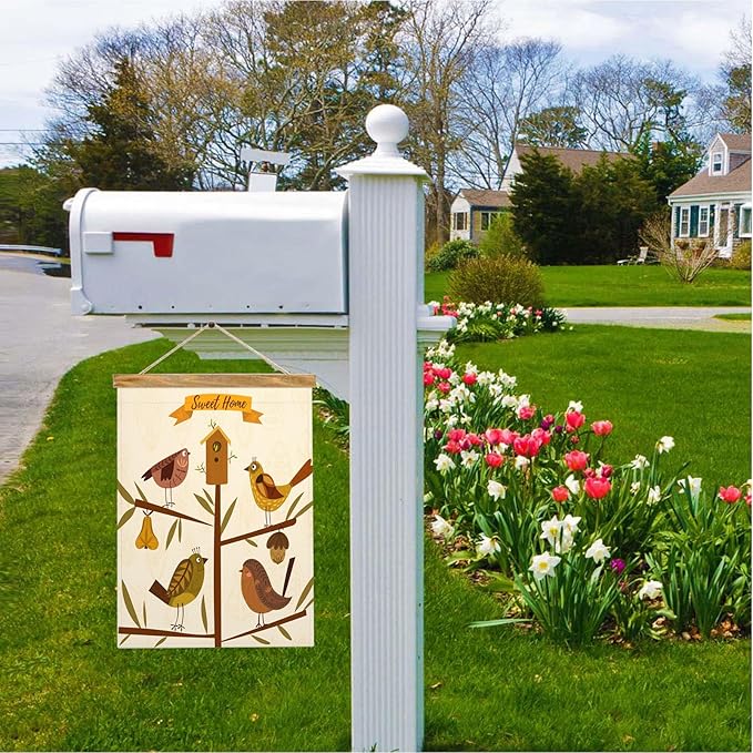 Mugod Bird Spring Summer Garden Flag, Birds on Birdhouse Vertical Double Sided Burlap Yard Flag 12.5x18 Inch for Home Villa Patio Lawn Outdoor Decor